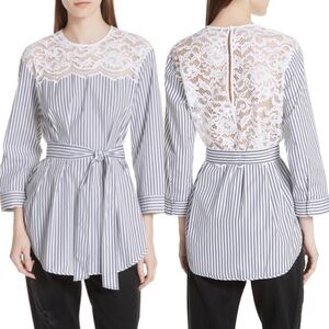 Sandro Blanc Lace Detail Striped Tunic Blouse Size 2